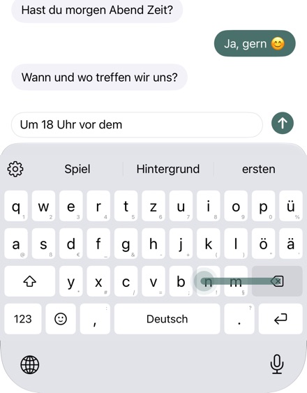 ⌫ wird nach links gezogen, das Ende des Satzes ist gelöscht.