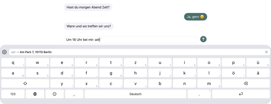 iPad: Das Kürzel adr zeigt in der Leiste eine Adresse.