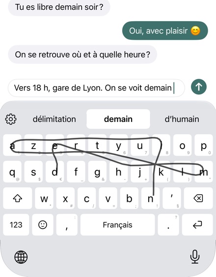 Un mot tracé sur les lettres, avec sa trace.