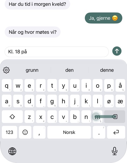 ⌫ dratt mot venstre, slutten av setningen slettet.