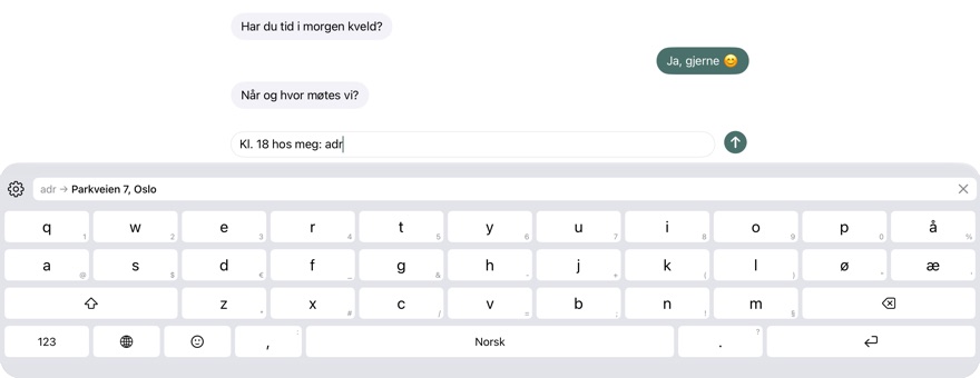 iPad: forkortelsen adr viser en adresse i forslagslinjen.
