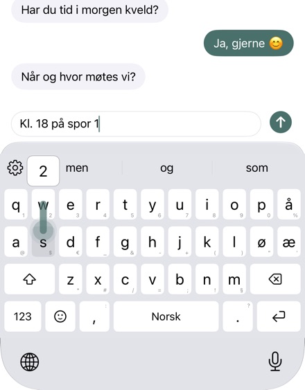 Sveip ned på en tast: forhåndsvisningen viser tegnet.